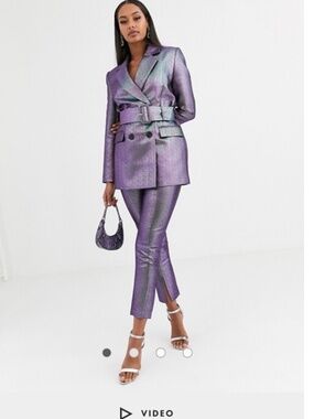 ASOS design oil slick metallic pants suit NWT